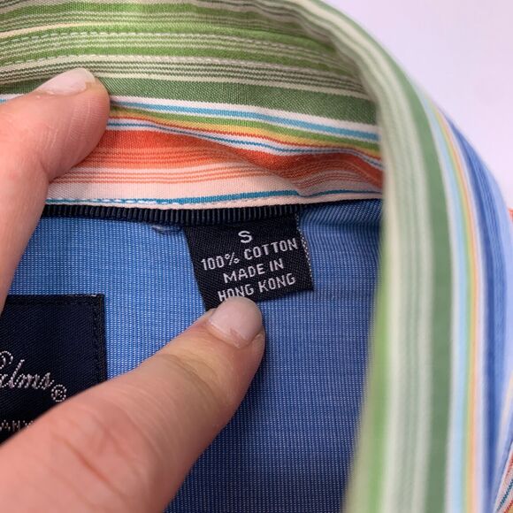 Indigo Palms Shirt Mens S Small Colorful Striped Button Down Flip Cuff Cotton - Picture 6 of 11